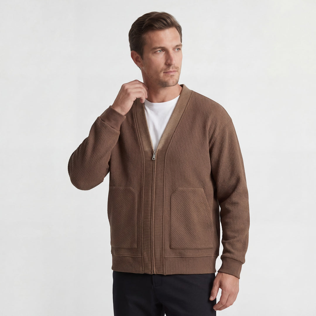 Herren-Cardigan aus strukturierter Strickware – Reißverschluss, lässige Passform