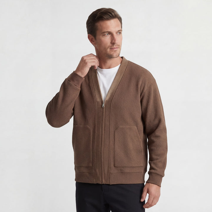 Herren-Cardigan aus strukturierter Strickware – Reißverschluss, lässige Passform