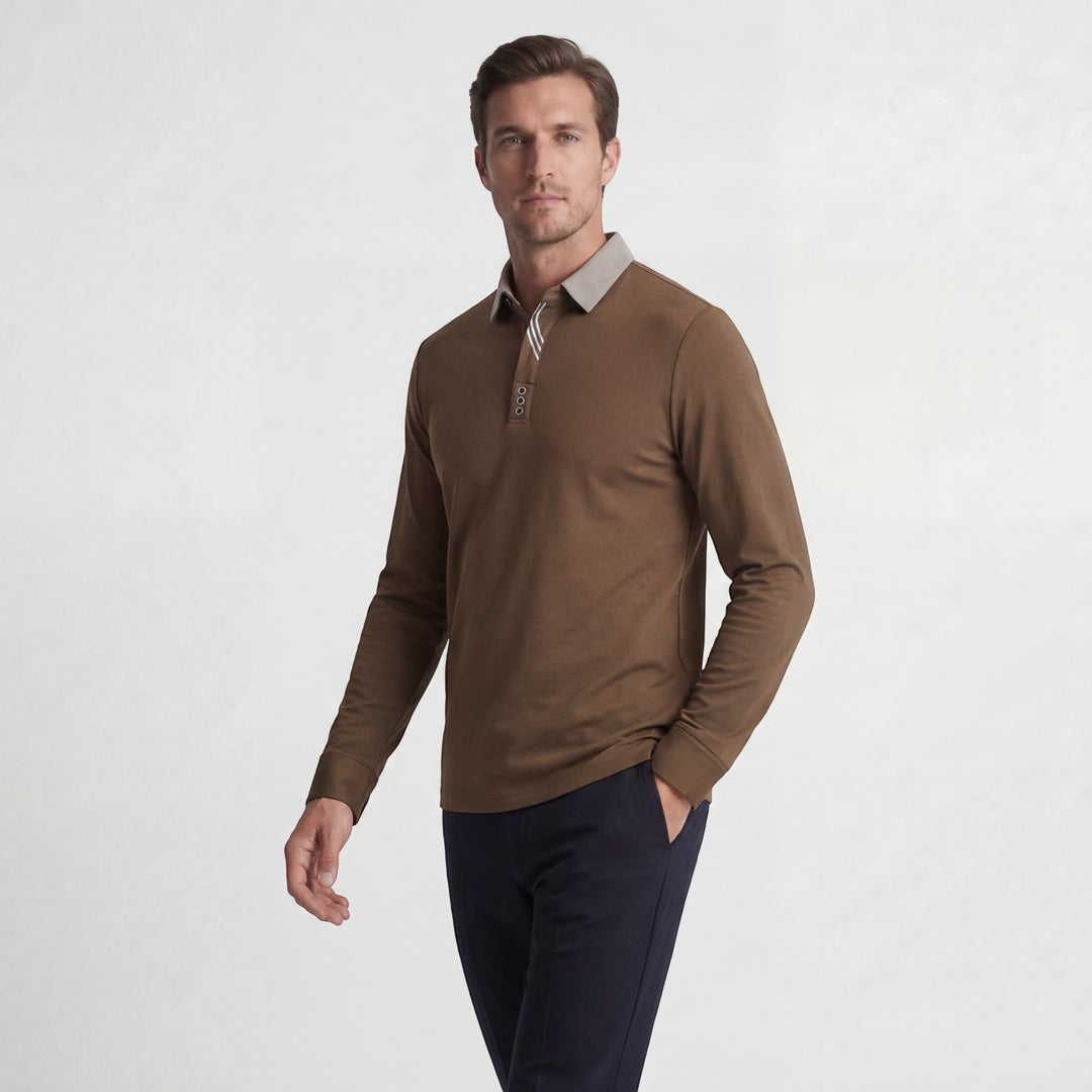 Polo uomo in cotone – Maniche lunghe collo classico
