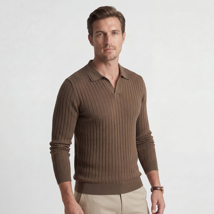 Herren-Polo aus geripptem Baumwollmischgewebe – lange Ärmel