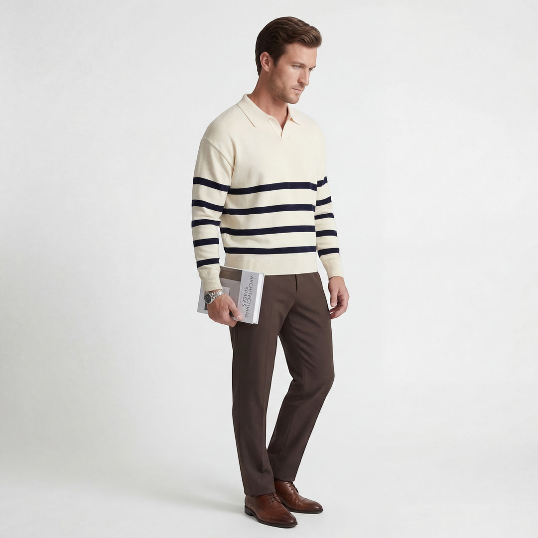 Polo uomo in cotone misto – Polo maniche lunghe a righe contrastanti