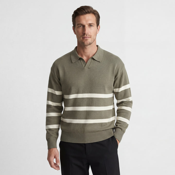 Polo uomo in cotone misto – Polo maniche lunghe a righe contrastanti