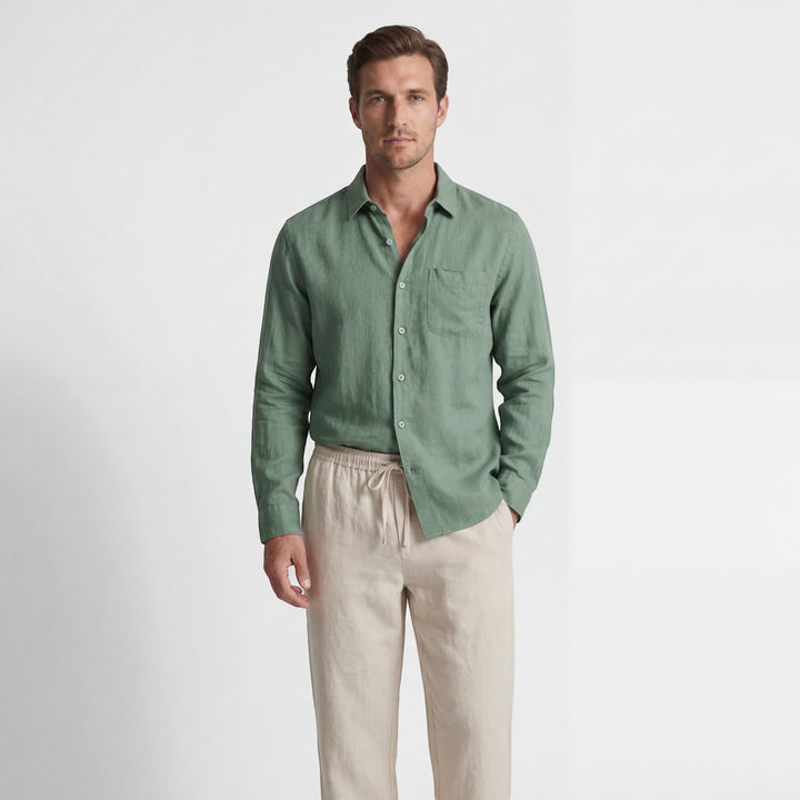 Completo camicia e pantaloni in lino per uomo – Maniche lunghe