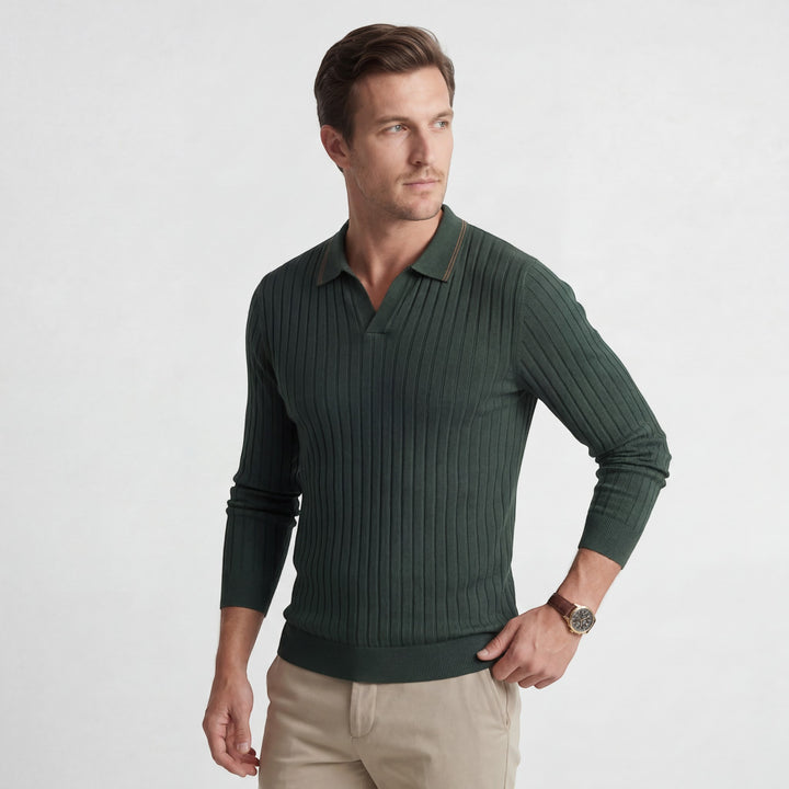 Herren-Polo aus geripptem Baumwollmischgewebe – lange Ärmel
