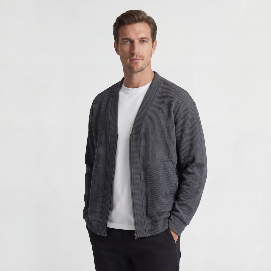 Herren-Cardigan aus strukturierter Strickware – Reißverschluss, lässige Passform