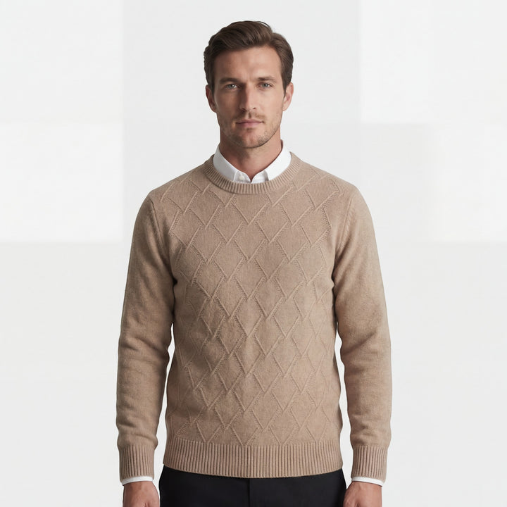 Maglione uomo in maglia di lana mista – Collo tondo motivo rombi