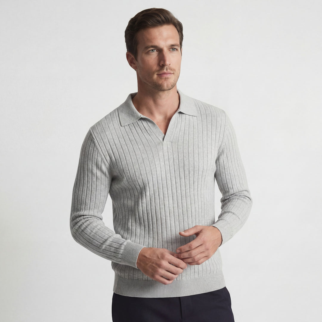 Herren Polo aus Viskose-Strick – langärmlig, lässige Passform