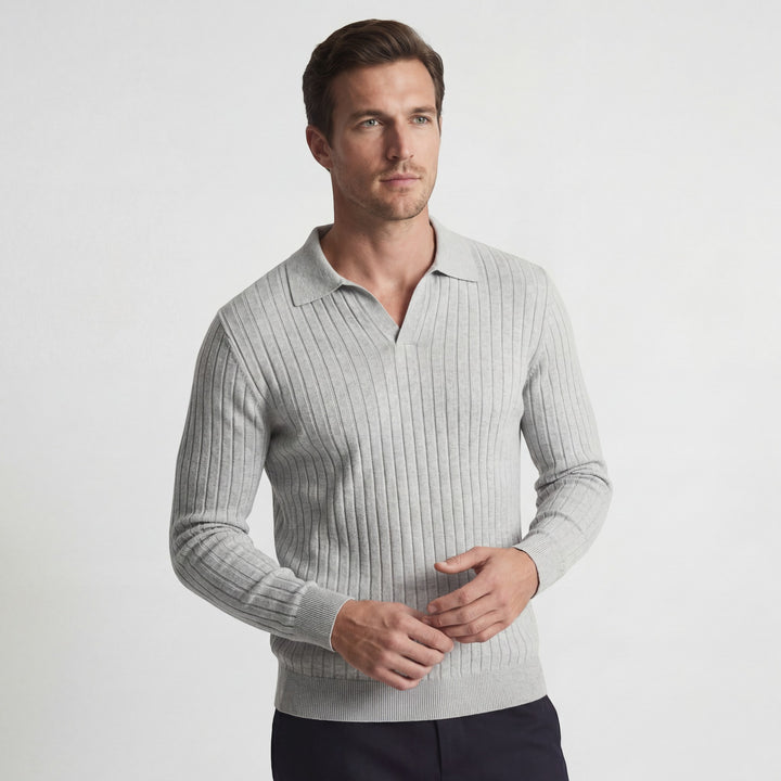 Herren Polo aus Viskose-Strick – langärmlig, lässige Passform