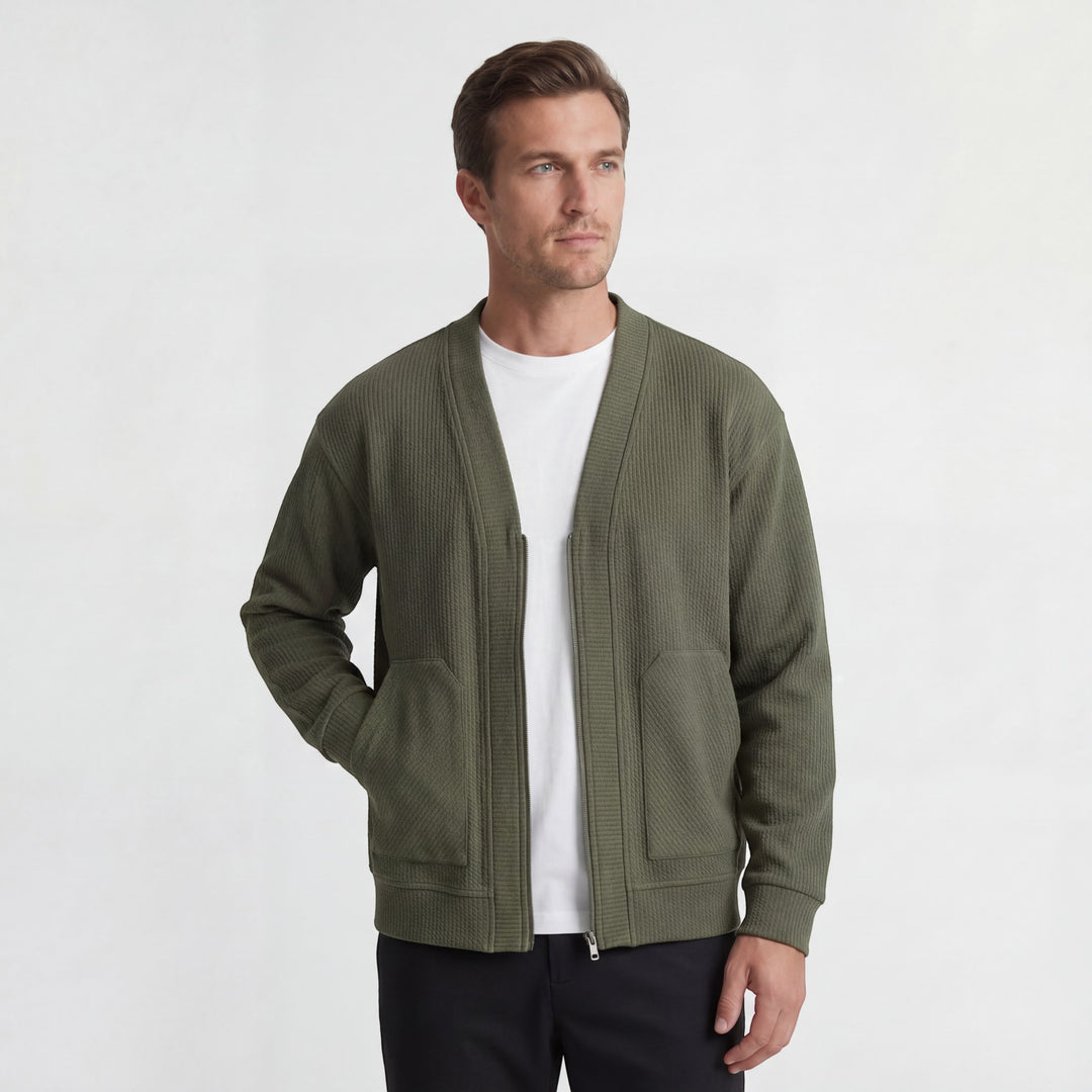 Herren-Cardigan aus strukturierter Strickware – Reißverschluss, lässige Passform