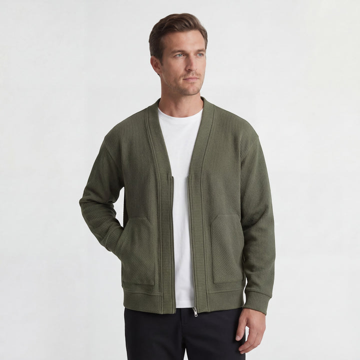 Herren-Cardigan aus strukturierter Strickware – Reißverschluss, lässige Passform