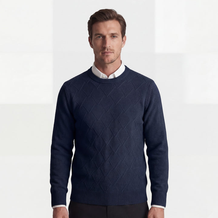Maglione uomo in maglia di lana mista – Collo tondo motivo rombi