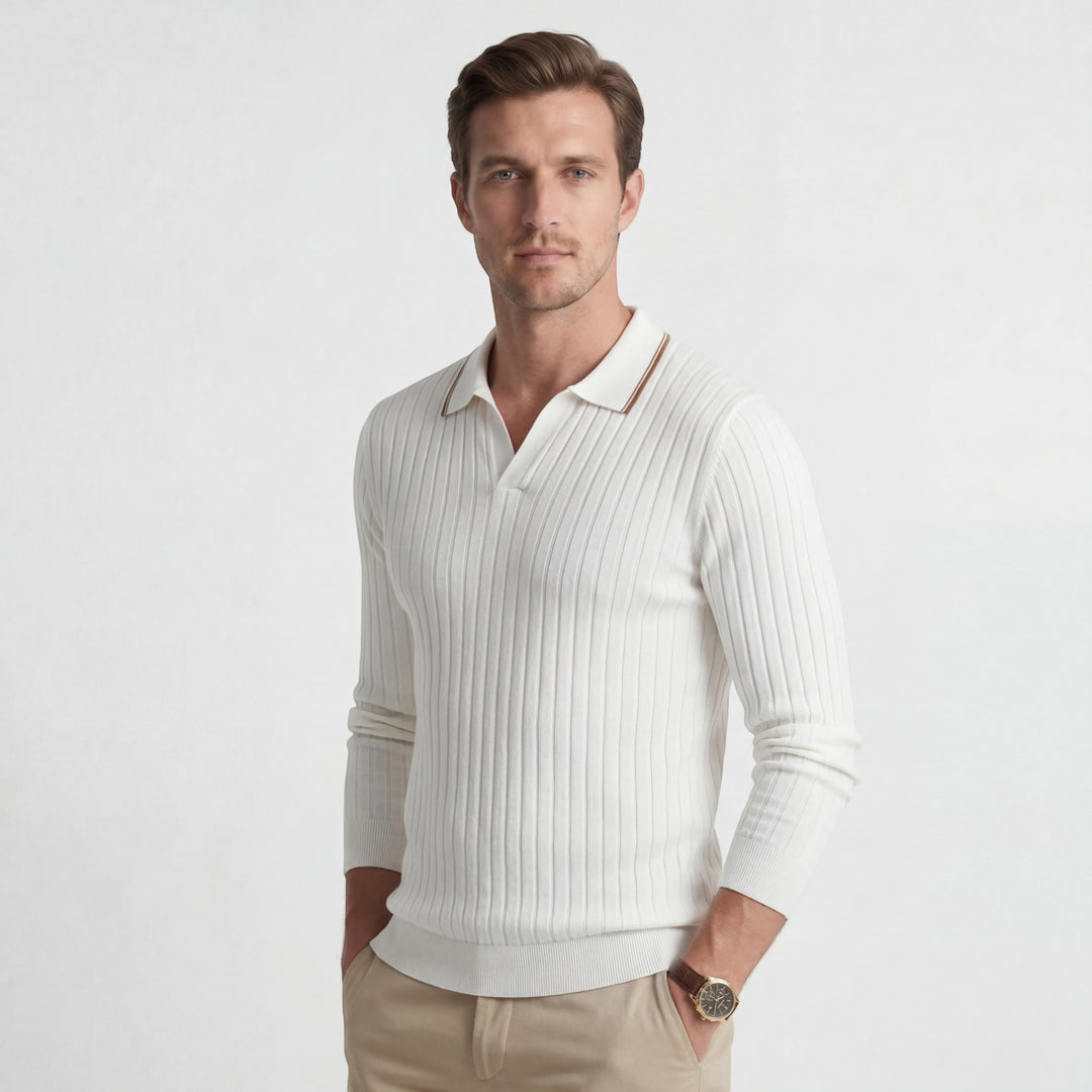 Herren-Polo aus geripptem Baumwollmischgewebe – lange Ärmel