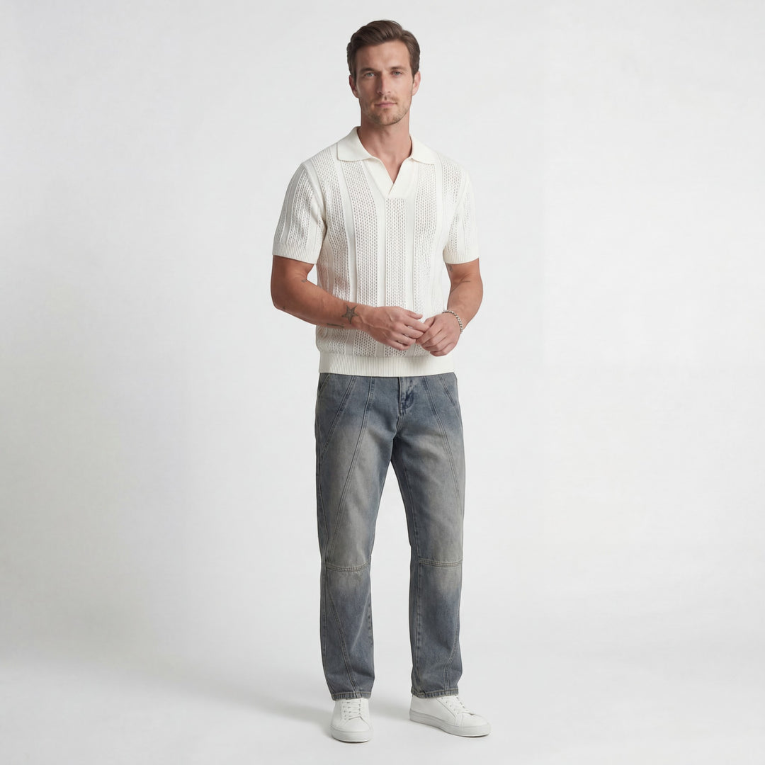 Polo uomo in maglia traspirante – Texture traforata ariosa