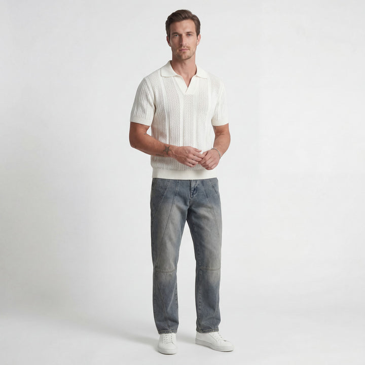 Polo uomo in maglia traspirante – Texture traforata ariosa