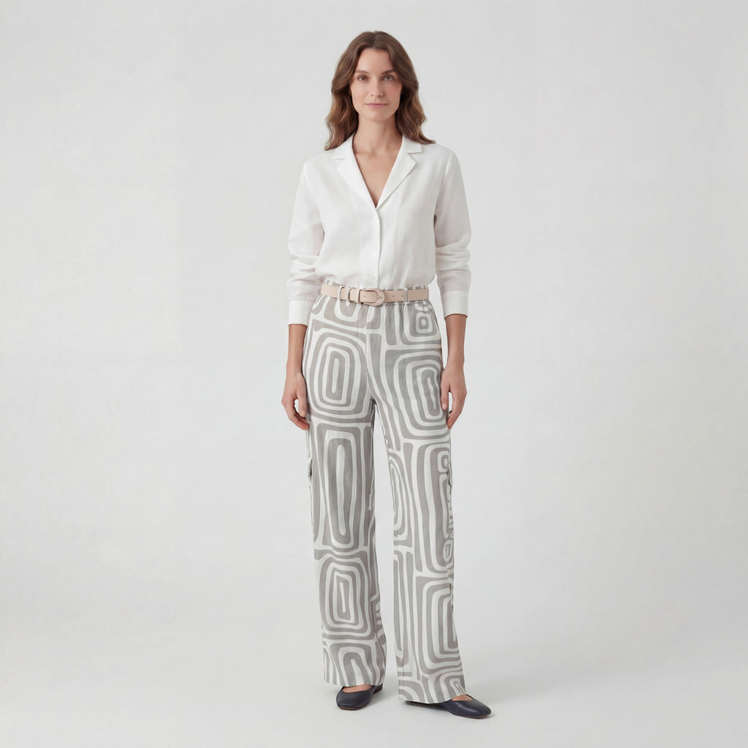 Completo Donna Due Pezzi con Stampa Pantalone Largo – Vita Alta con Cintura | Tessuto Leggero