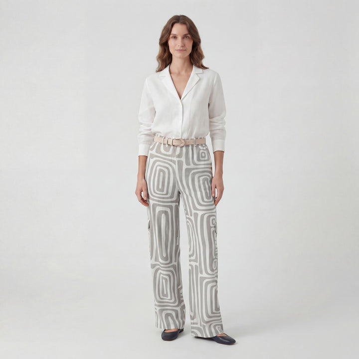 Completo Donna Due Pezzi con Stampa Pantalone Largo – Vita Alta con Cintura | Tessuto Leggero
