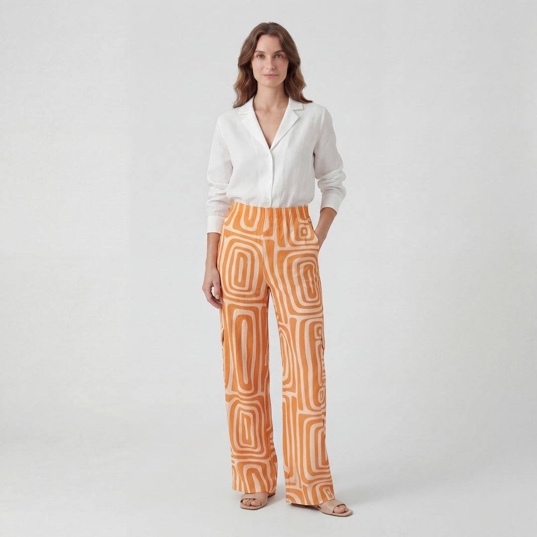 Completo Donna Due Pezzi con Stampa Pantalone Largo – Vita Alta con Cintura | Tessuto Leggero