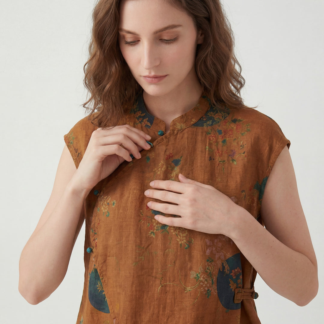 Claire Mode | Blusa donna senza maniche in cotone stampato retrò