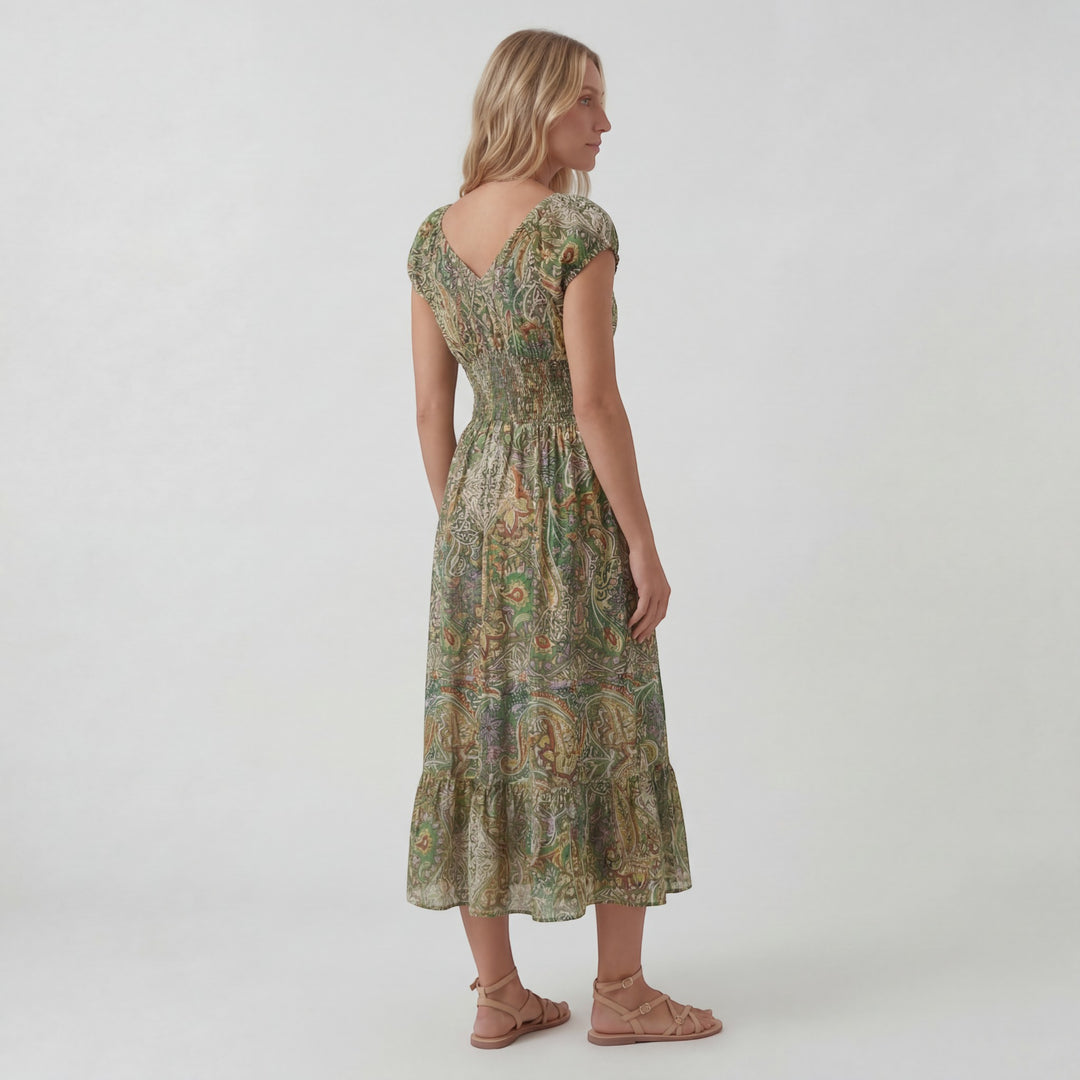 Boho Maxikleid mit V-Ausschnitt für Damen – Lässiger Schnitt mit fließendem Rock | Leichter gewebter Stoff