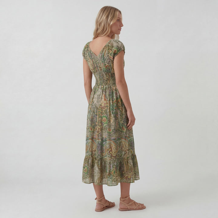 Boho Maxikleid mit V-Ausschnitt für Damen – Lässiger Schnitt mit fließendem Rock | Leichter gewebter Stoff