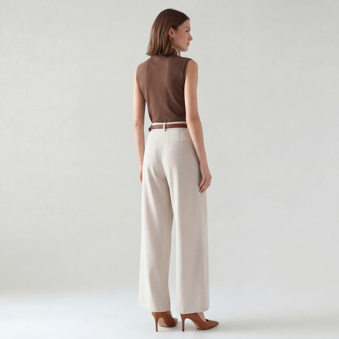 Damenweite High-Waist-Hose aus gewebtem Stoff – Schmeichelhafte Passform