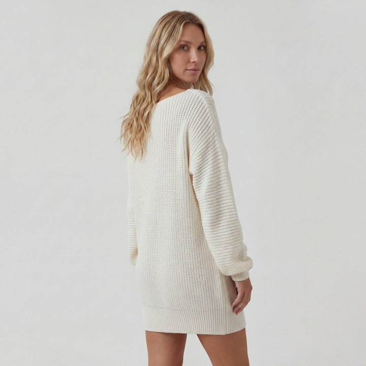 Damen Strickkleid mit Struktur – Mini-Kleid mit schulterfreiem Schnitt