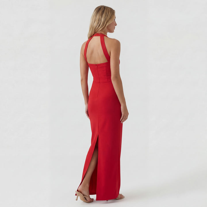 Maxikleid mit Neckholder für Damen aus elastischem Strick – Eleganter Bodycon-Schnitt