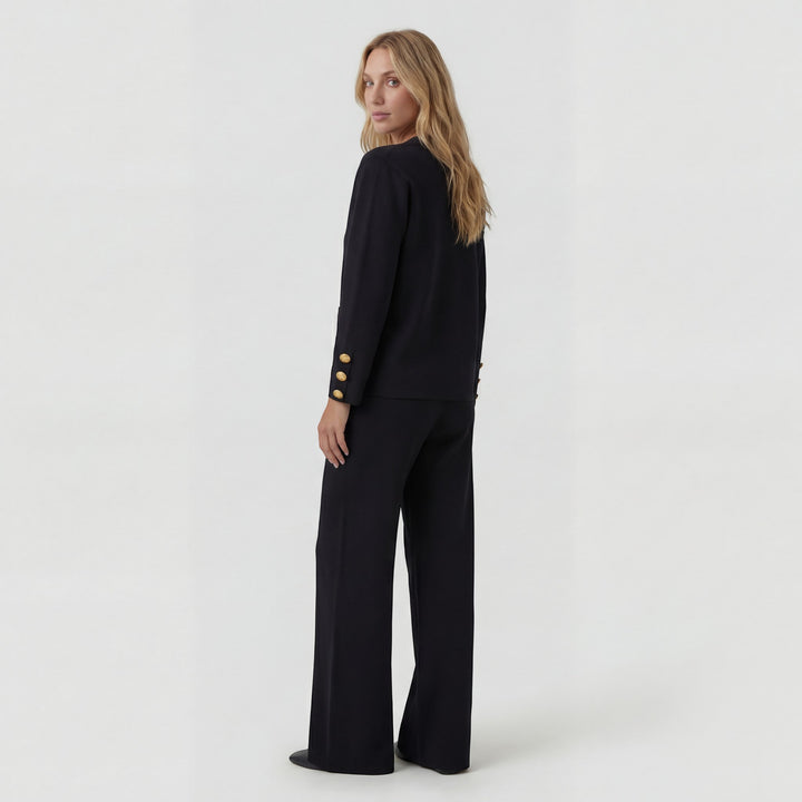 Damen Set aus Cardigan und Hose aus Acrylstrick – Lässiger Schnitt mit Knöpfen