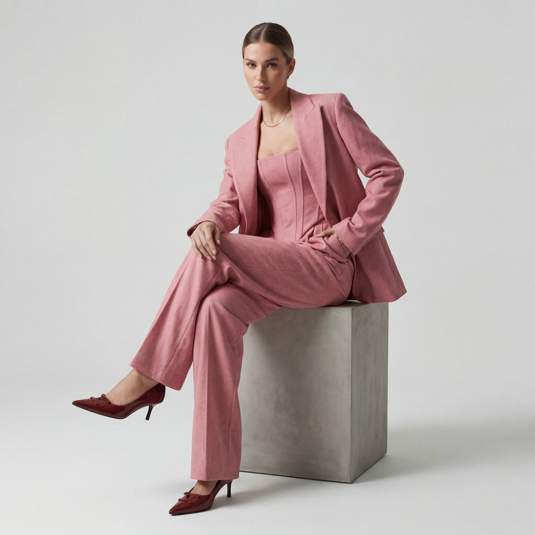 Claire Mode | Completo tailleur donna tre pezzi in cotone a spina di pesce