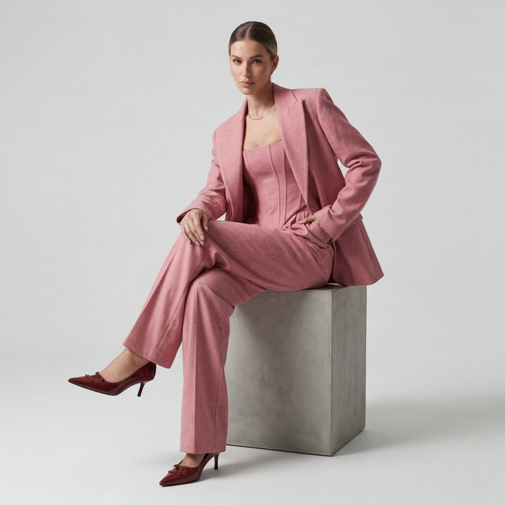 Claire Mode | Completo tailleur donna tre pezzi in cotone a spina di pesce