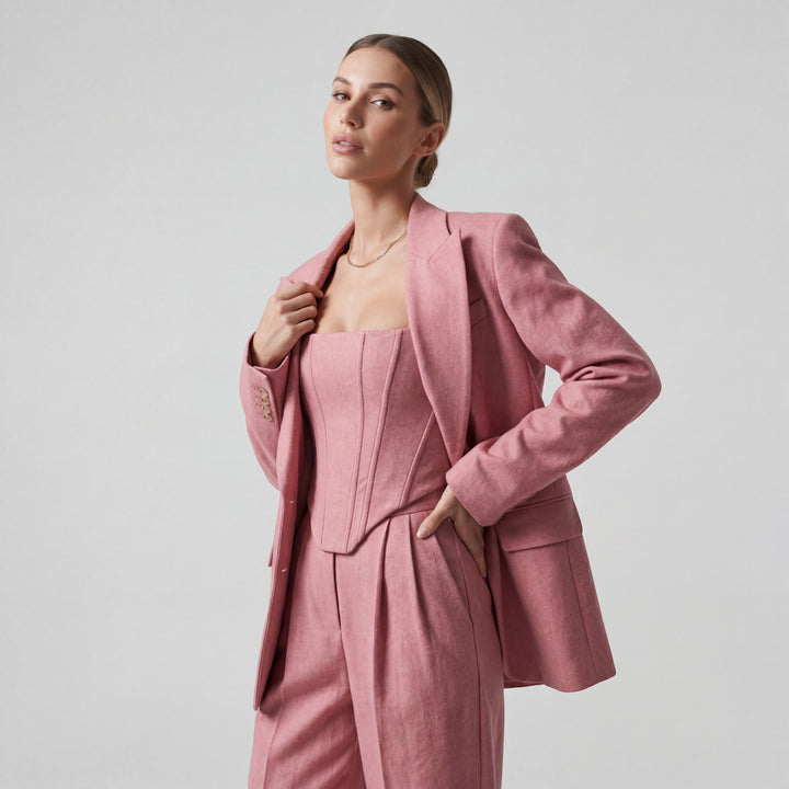 Claire Mode | Completo tailleur donna tre pezzi in cotone a spina di pesce
