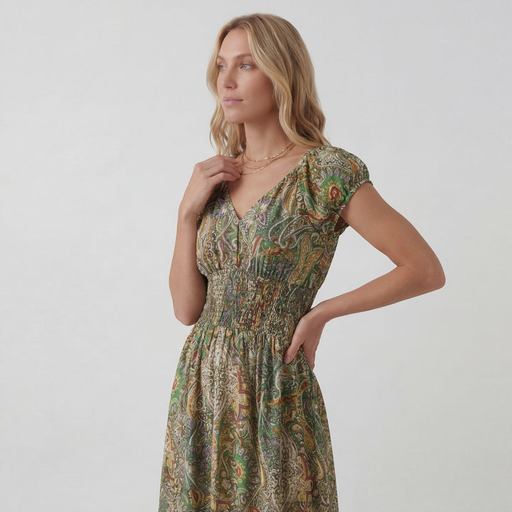 Boho Maxikleid mit V-Ausschnitt für Damen – Lässiger Schnitt mit fließendem Rock | Leichter gewebter Stoff