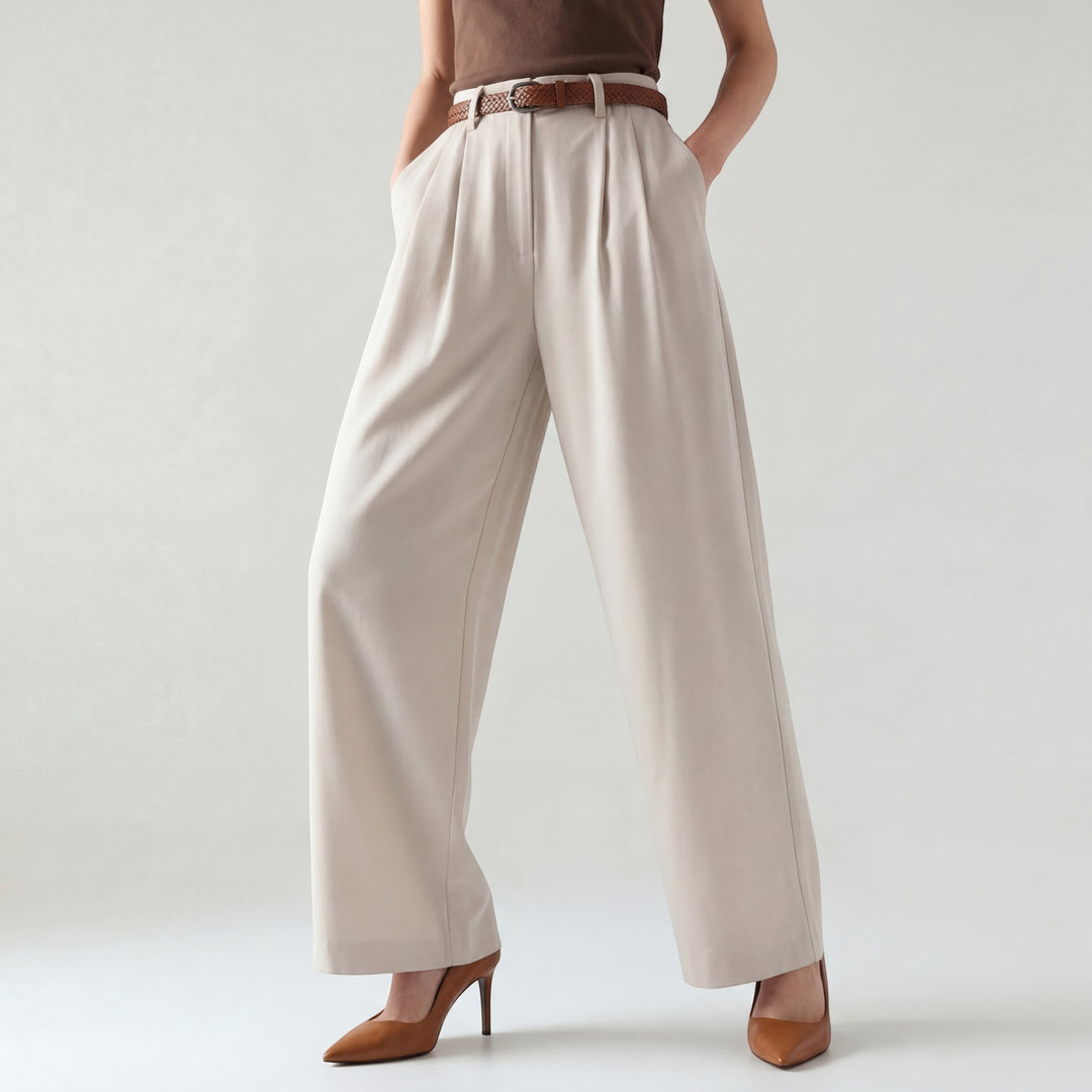 Damenweite High-Waist-Hose aus gewebtem Stoff – Schmeichelhafte Passform