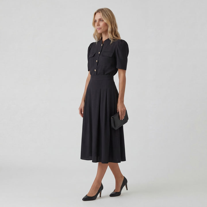 Damen Blusen- und Midirock-Set aus gewebtem Stoff – Definierte Taille