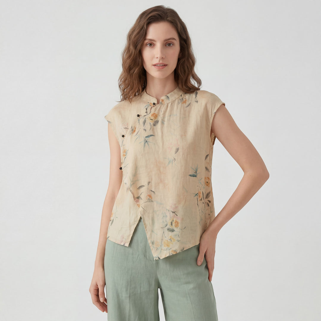 Claire Mode | Blusa donna senza maniche in cotone stampato retrò