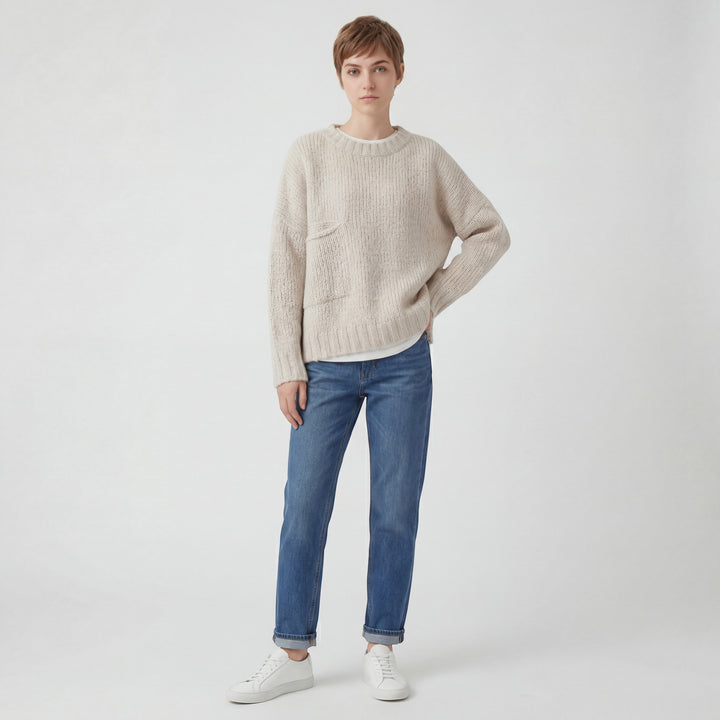 Pullover Damen Rundhalsausschnitt – Lockerer Relaxed Fit | Strukturierte Acrylstrickware
