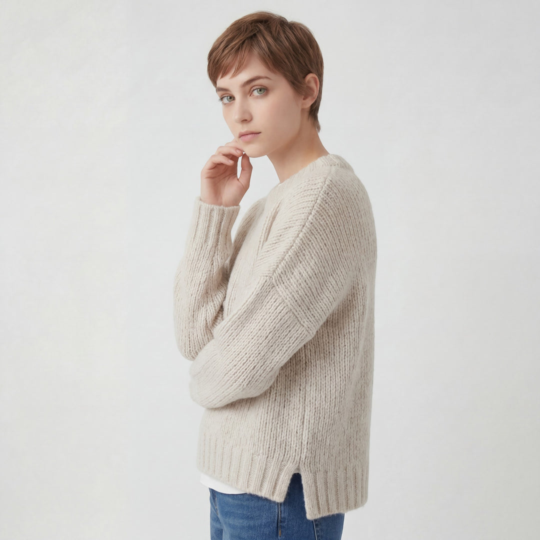 Pullover Damen Rundhalsausschnitt – Lockerer Relaxed Fit | Strukturierte Acrylstrickware