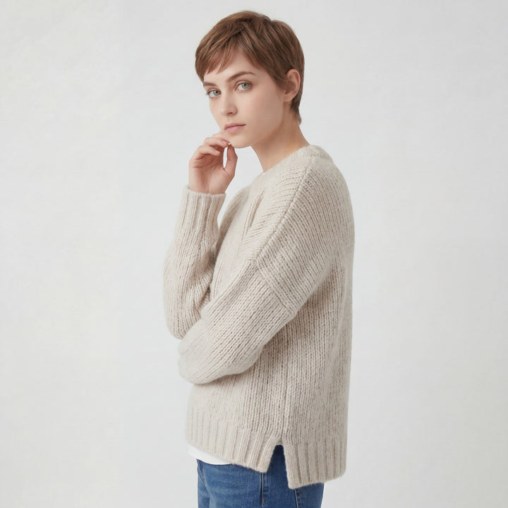Pullover Damen Rundhalsausschnitt – Lockerer Relaxed Fit | Strukturierte Acrylstrickware