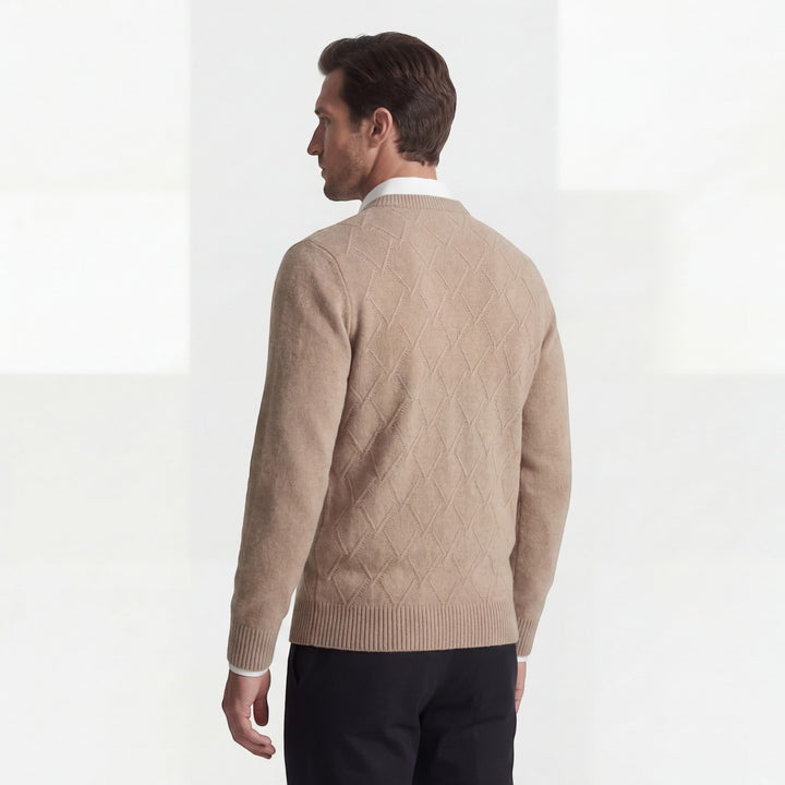 Maglione uomo in maglia di lana mista – Collo tondo motivo rombi