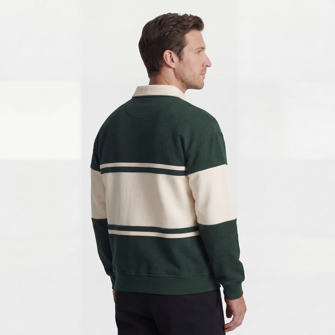 Herren Sweatshirt aus Baumwollmischung – Gestreiftes Muster Weite Passform Polokragen