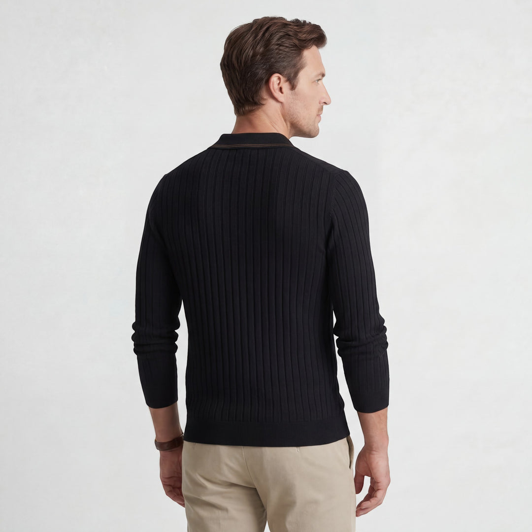 Herren-Polo aus geripptem Baumwollmischgewebe – lange Ärmel