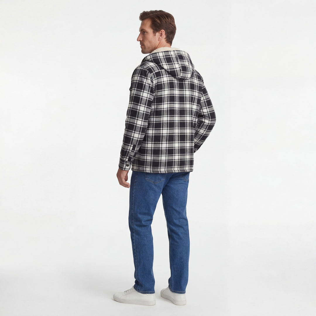Herren Kapuzenjacke aus Baumwollmischung – kariertes Fleecefutter