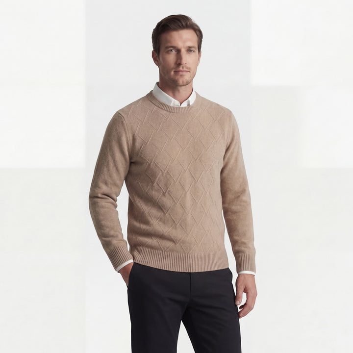 Maglione uomo in maglia di lana mista – Collo tondo motivo rombi