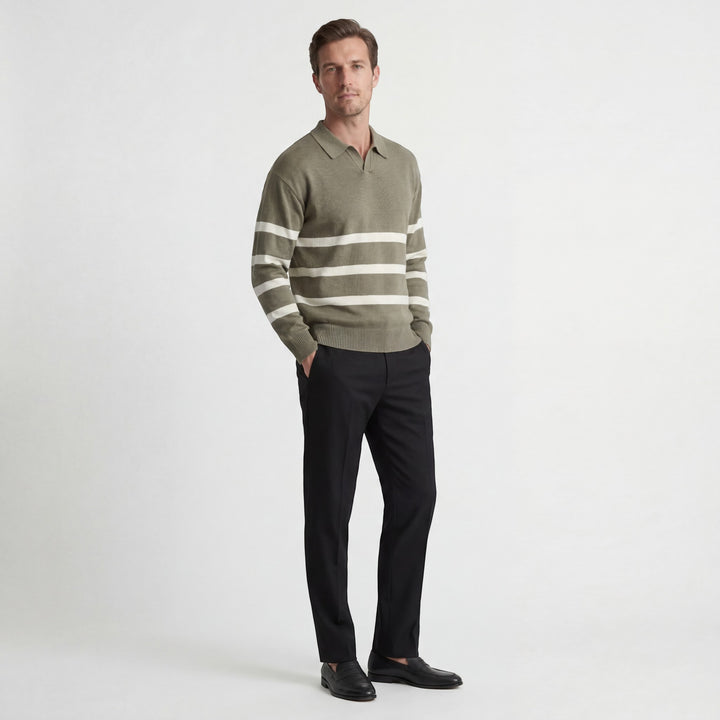 Polo uomo in cotone misto – Polo maniche lunghe a righe contrastanti