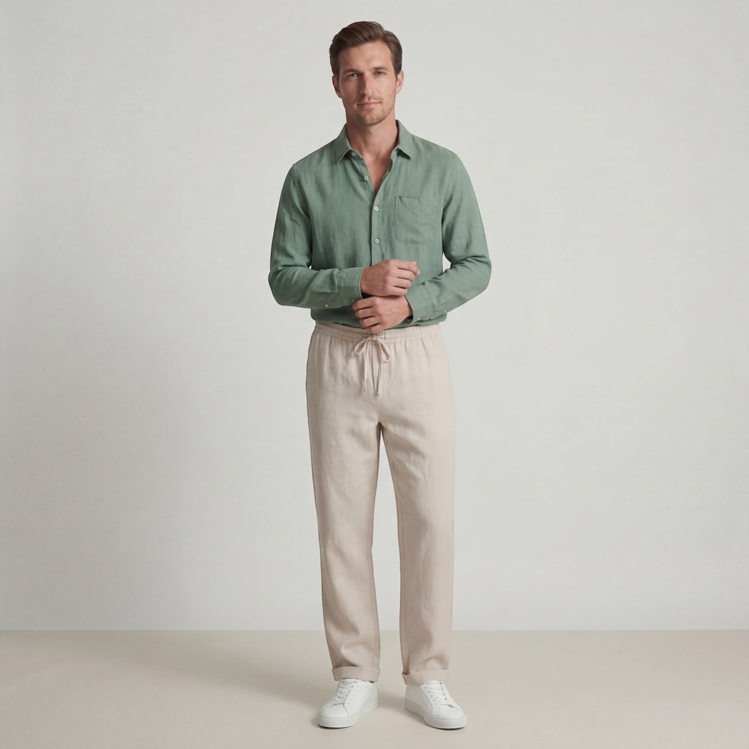 Completo camicia e pantaloni in lino per uomo – Maniche lunghe