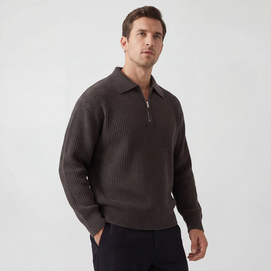 Herren Strickpullover mit Reißverschluss – trendiger weiter Schnitt