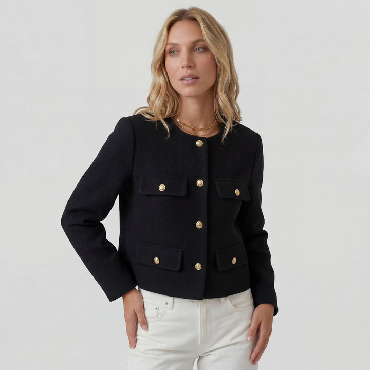 Damen kurzer Blazer aus Stoff – Leicht weite strukturierte Passform