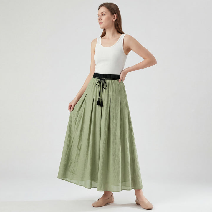 Damen Midirock aus Leinen – Plissierte Glockenform