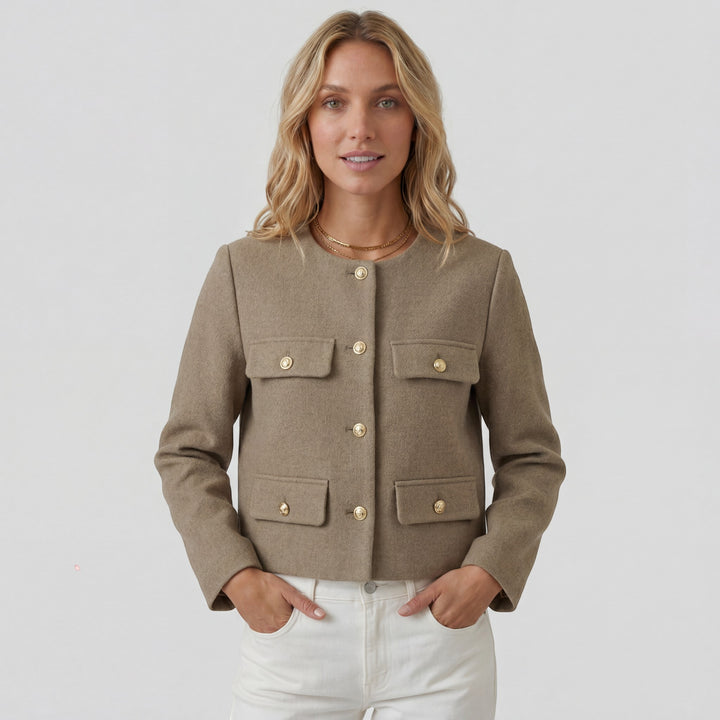 Damen kurzer Blazer aus Stoff – Leicht weite strukturierte Passform