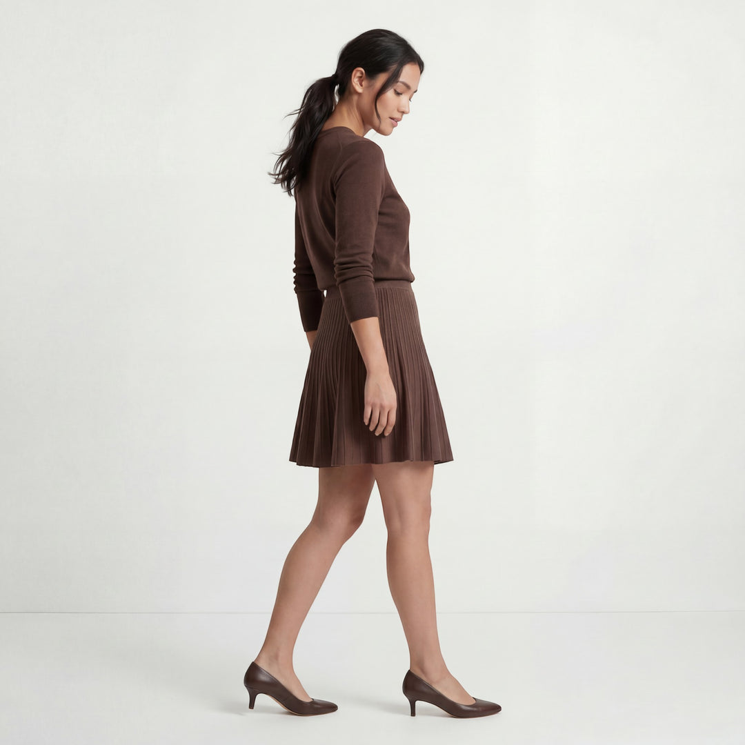 Damen plissierter Minirock aus Strick – Hohe Taille Glockenform